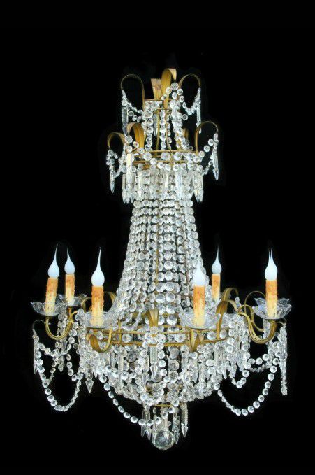 Antique French Louis XVI Style Gilt and Crystal Chandelier