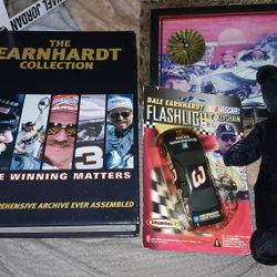 Dale Earnhardt Collection: Book-"the Earnhardt Collection" ,glass Clock ,keychain Flashlight And The Earnhatdt Beenie Baby