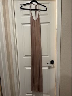 Tan Halter Neck Maxi Dress with Side Slit