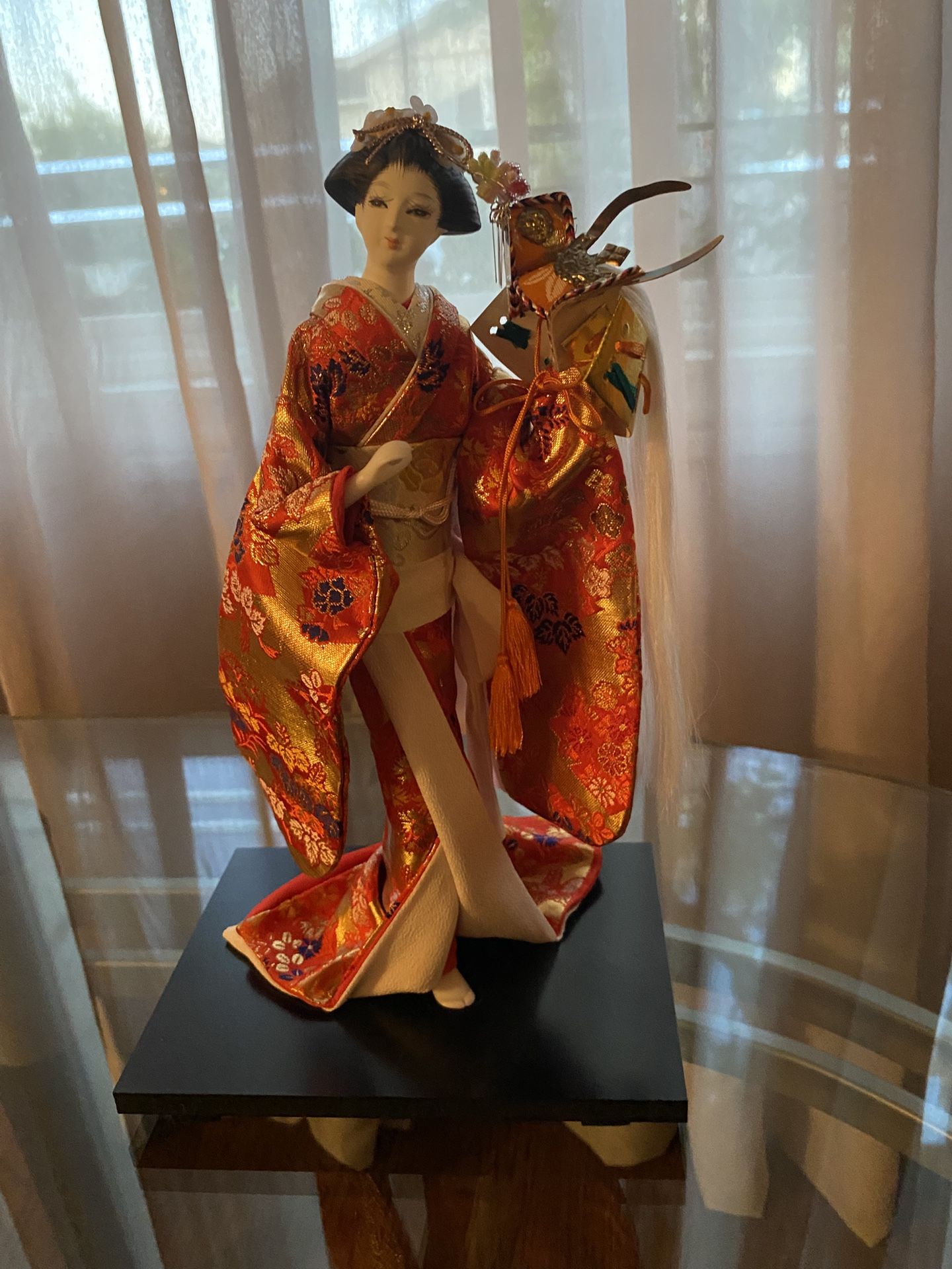 Vintage Japanese Doll In Mint Condition, encased in a glass box
