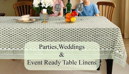 CPC Emerald Green Block Print 100% Cotton Square Tablecloth 60x60 Inch
