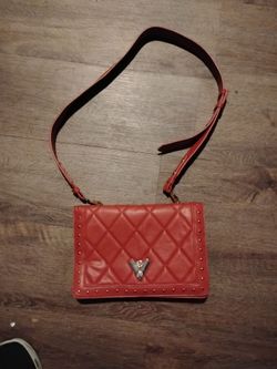 Red Quilted Crossbody Bag with Studs