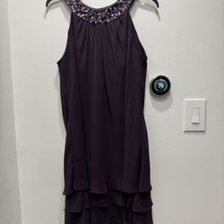 S.L. Fashions Beaded Halter Dress - Petite Size 12P - Purple/Plum Tiered Skirt