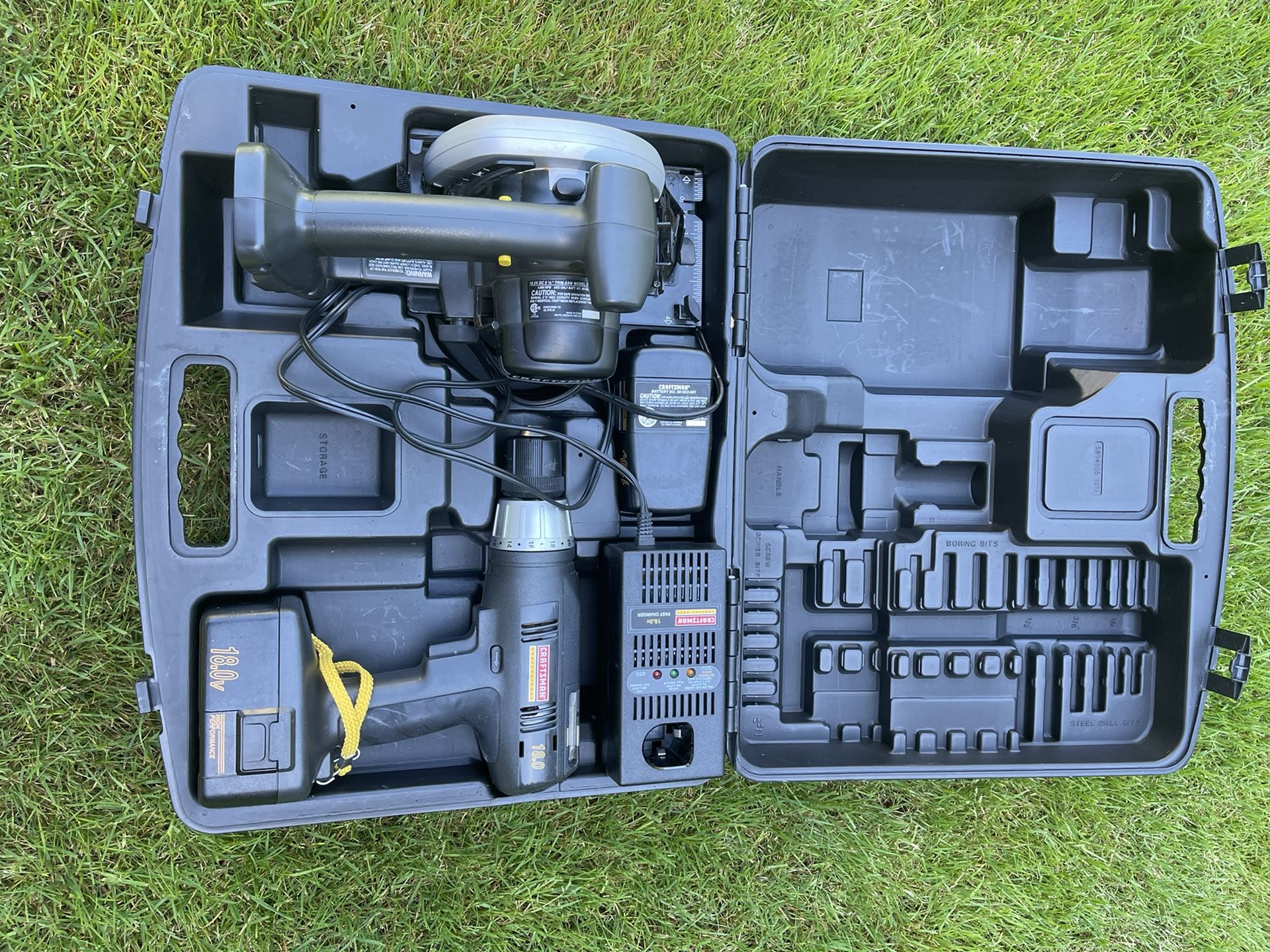 Craftsman drill and saw power tools.