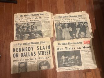 Vintage JFK and Moon Landing Newspapers