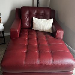 Red Leather Metropolis 4-Piece Living Room Set: Loveseat, Chaise, Chair, Ottoman