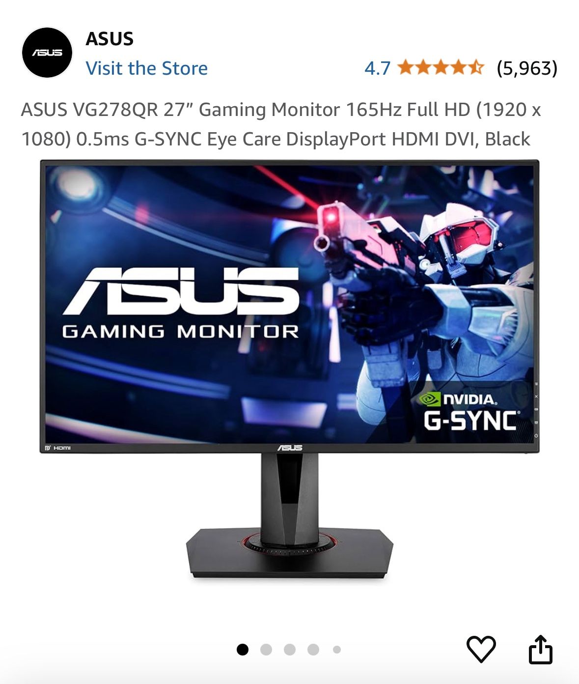 ASUS VG278QR 27” Gaming Monitor 165Hz Full HD (1920 x 1080)