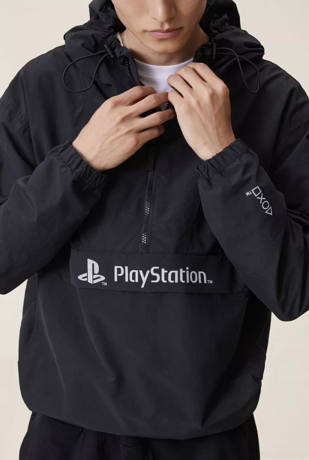 H&M Divided Playstation Windbreaker Jacket Men's S Black 1/2 Zip Pullover RARE