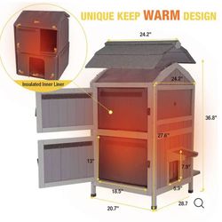🥨Aivituvin-AIR94-IN Outside Insulated Cat House for Winter| Soft Liner| Two Storey, item in the box….need to be assembled by yourself 