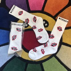 Red And White Chrome Hearts Chomper Socks One Pair