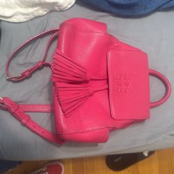 Pink Fuscia Leather Backpack Purse