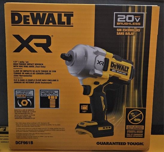 DEWALT XR 1/2" HIGH TORQUE IMPACT WRENCH WITH HOG RING ANVIL (TOOL ONLY)
