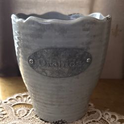 Distressed Orchids Ceramic Planter Gray/Green In Color