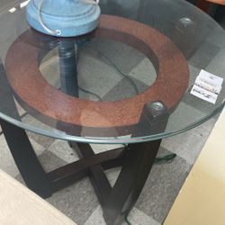 Glasstop Round Wooden End Table