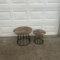 Round coffee tables, set of 2, modern circular side tables with steel frame, for living room, bedroom, rustic brown🔥🔥🔥