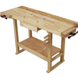 55-Inch Wood Workbench - Wooden Workbench for Garage Workshop and Home,