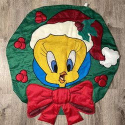 Vintage 1996 Warner Bros Looney Tunes Tweety Christmas House Flag 34" Wreath Kid