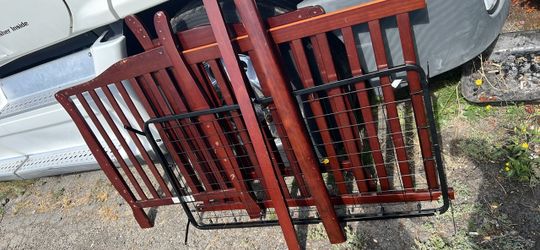 Wood Slat Bed Frame with Metal Rails