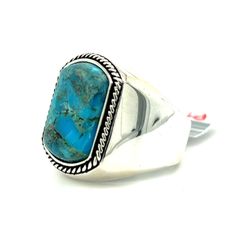925 Sterling Silver Large Rectangle Turquoise Gemstone Mens Ring Size 11 13.50grams 160852 1