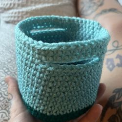 Crochet Light Blue And Turquoise Mini Basket 