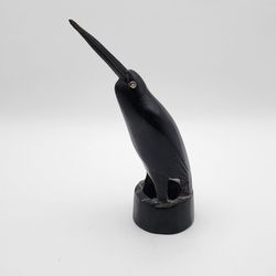 Beautifully Black Carved Natural Horn of a Bird Figurine with Long Beak Sculpture