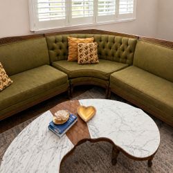 Vintage Mid-Century Tufted Sectional w/ Carved Wood Trim. 3 Piece Set