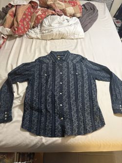 Vintage Nautica Jeans Company Blue Pearl Snap Paisley Long Sleeve $20