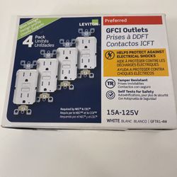 New 4 Pack Leviton 15 Amp-125 Volt GFCI Outlets, Slim Design, Tamper Resistant, White