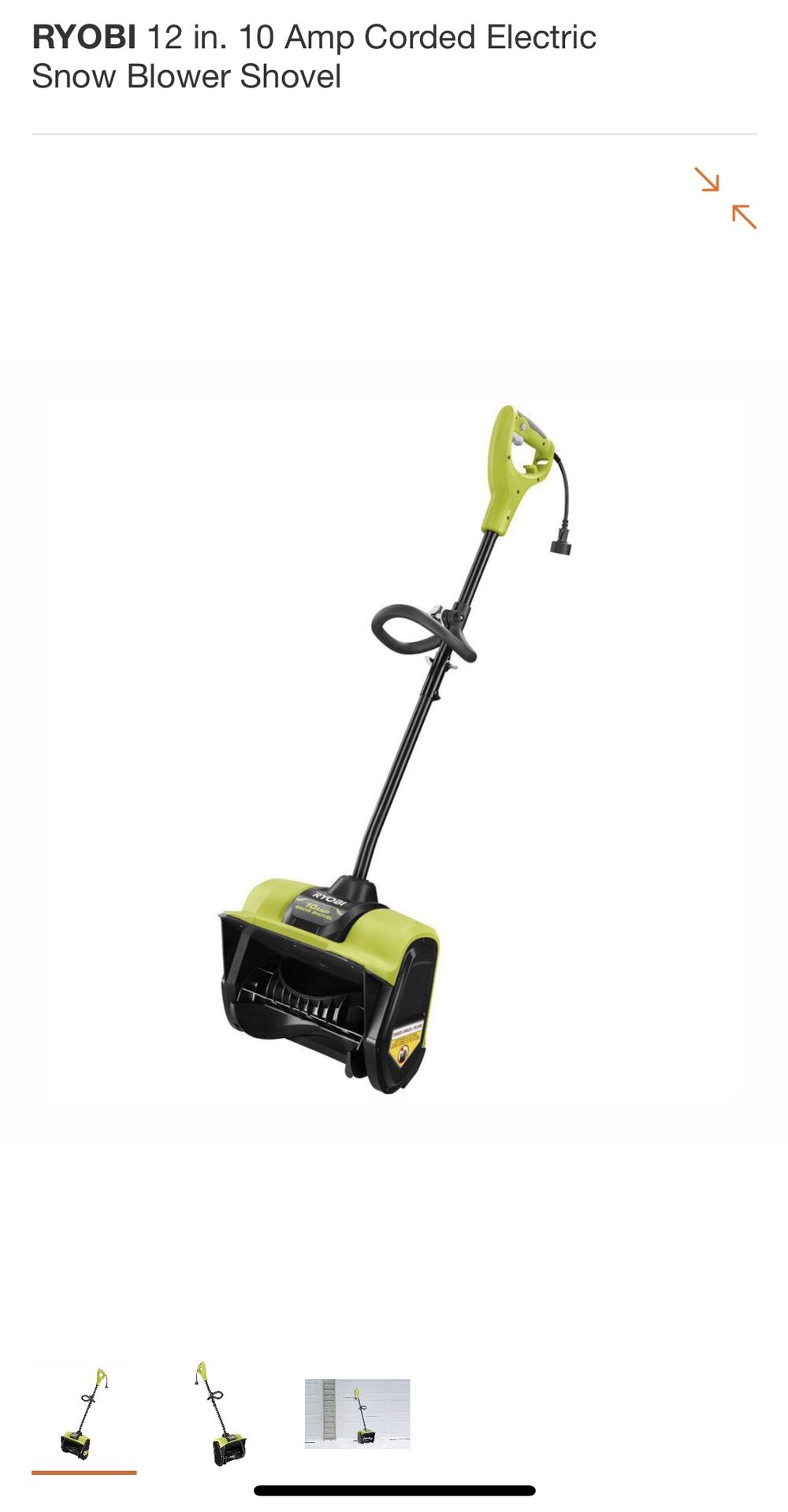 RYOBI 12 in. 10 Amp Corded Electric Snow Blower Shovel