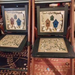 These Are Hand Pai Red Bird Houses Chairs And They Fold UP 40.00 For The Pair 