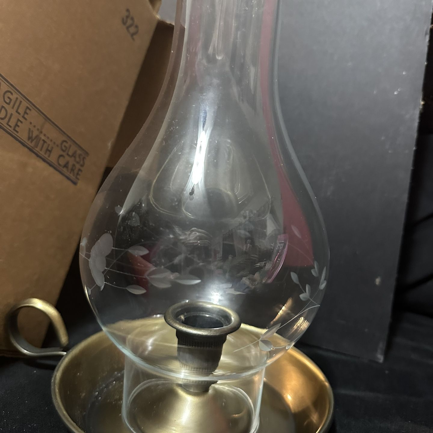 Princess House Vintage 322 Gold. Tone Candlestick Holder W/ Crystal Chimney