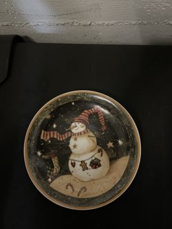 Vintage Snowman Plate Aamsel Hamburg Christmas 10 3/4" kitchen and dining