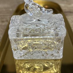 Vintage Hofbauer Cut Crystal The Byrdes Collection Bird Finial Trinket Box w/Lid