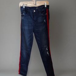 Judy Blue Women’s Skinny Jeans 9/29 Distressed Dark Wash Red Velvet Stripe 