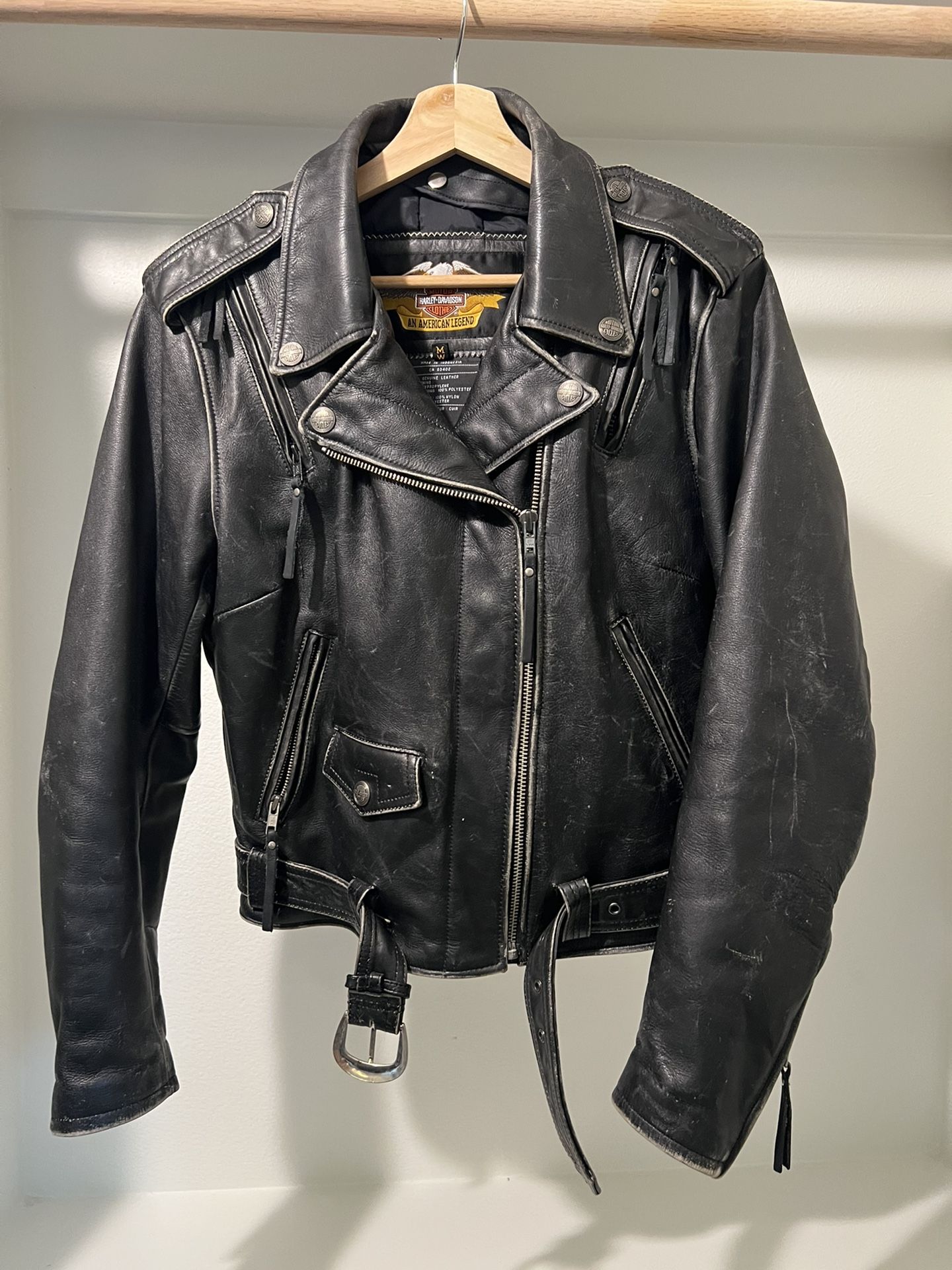 Harley Davidson Motorcycle Leather Jacket + Lining, Size MW