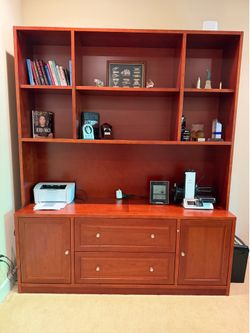 Cherry wood bookcase and file cabinets