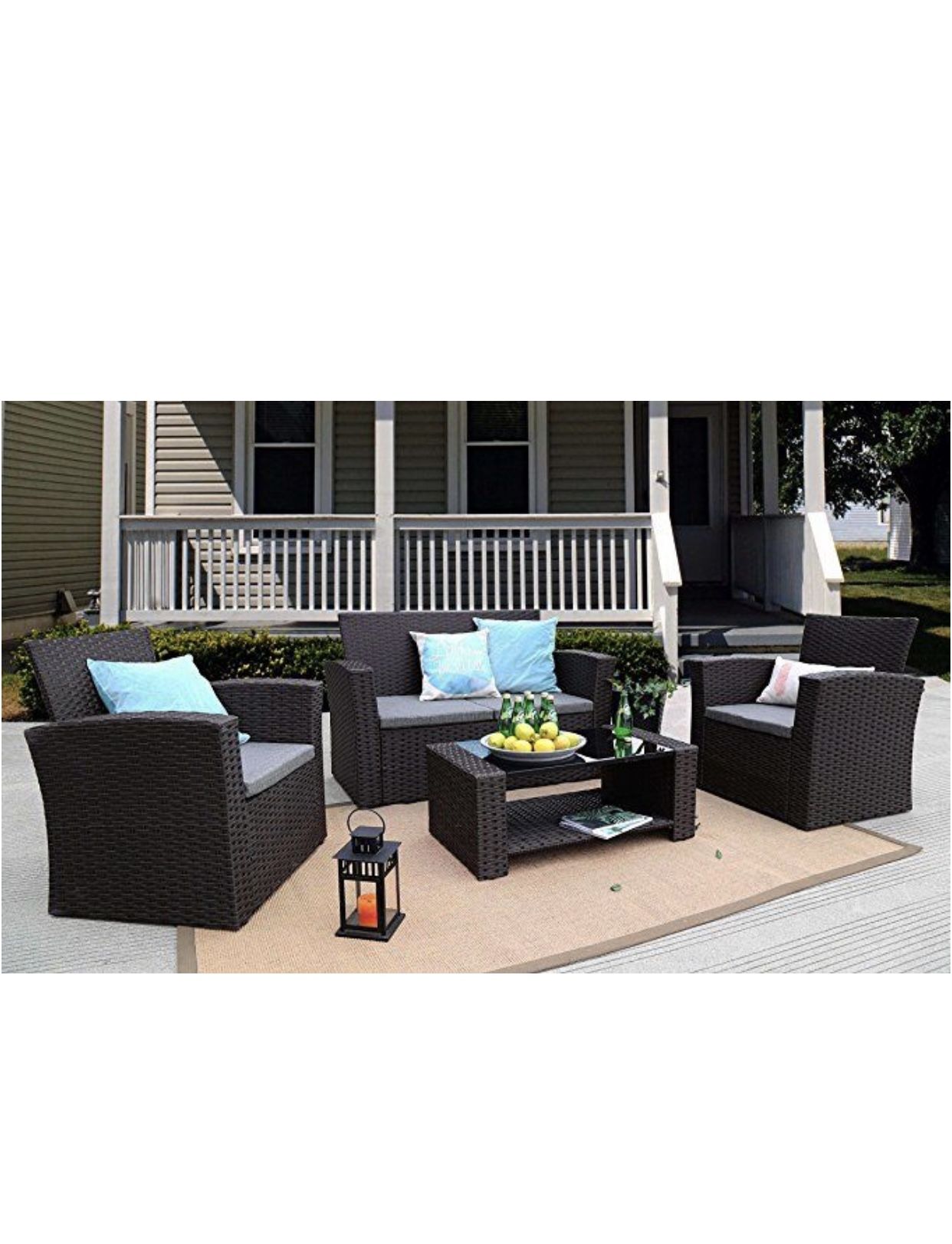 Chocolate Brown Patio Full furniture set for outdoor or indoor. Patio garden wicker Chocolate brown with grey cushions N87 br CH