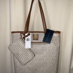 Tommy Hilfiger Women Tote Hand Bag With Pouch Size 13”1/2 X 12”