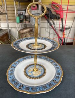 Vintage Two Tier Floral Pattern Porcelain Candy Dish .