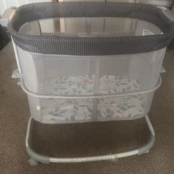 Ingenuity Dream & Grow Bedside Baby Bassinet w/ AirLoom Mattress, for Ages 0-12 Months, Adjustable Height - Handstitch (Grey)