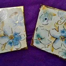 Beautifully Painted Blue & Gold Wall Decor "Faith" and "Hope" 