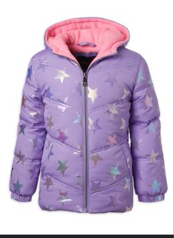 Girls Toddler Quilted Puffer Purple Stars SIZE 4T