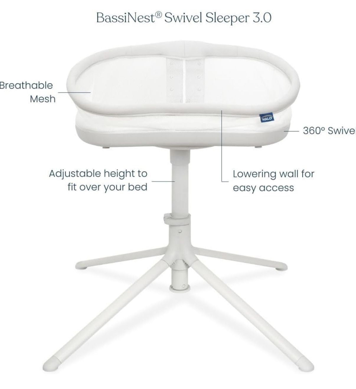 New Halo BassiNest Swivel Sleeper 3.0 Over Bed Baby Bassinet 360 Rotation Adjustable