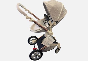 Hot Mom Baby Grey Stroller with a 360° rotation function &PU leather SPF+