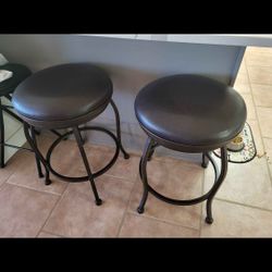 2 Counter Height Leather Swivel Stools 