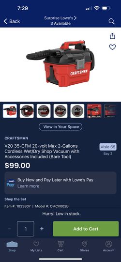Craftsman cordless store shop vac