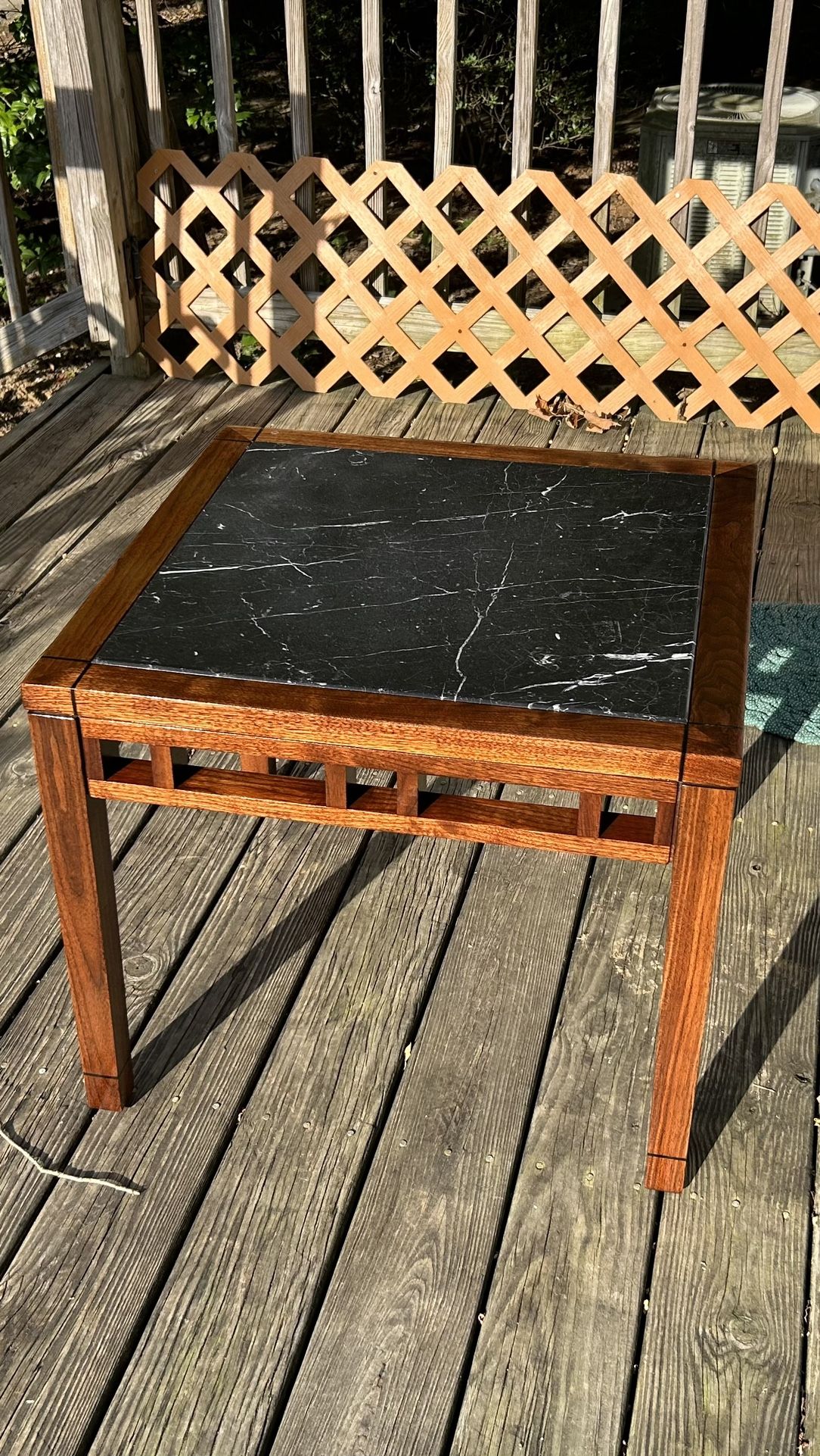Vintage Walnut End Table With Black Marble Insert