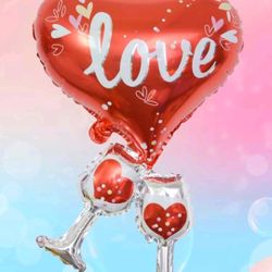 Romantic Heart-Shaped Foil Balloon With Wine Glass Design