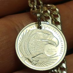 999 Fine SILVER Pendant Eagle / American Flag Reversible Handmade 3g Silver