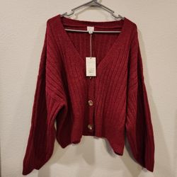 A*NEW*DAY BUTTON DOWN RED SWEATER SZ LG